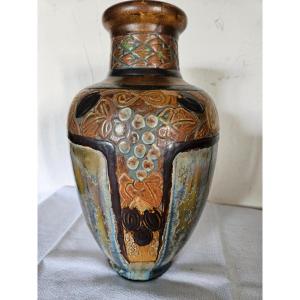 Art Deco Vase By Joseph Mougin (1876 - 1961) In Enamelled Stoneware.