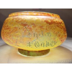 Daum Nancy Cup - Marbled Glass Paste - Signed Daum Nancy - Cross Of Lorraine - Late 19th Century