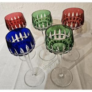 5 verres Rohmer - modèle Manhattan - cristal de Saint-Louis - époque 20ème -