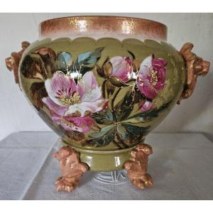 Centre de table / cache pot - porcelaine Delinières  - Limoges - décorateur Samson TOUL - 19ème