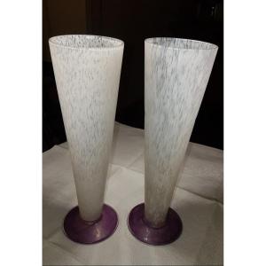 Paire De Vases Pâte De Verre 