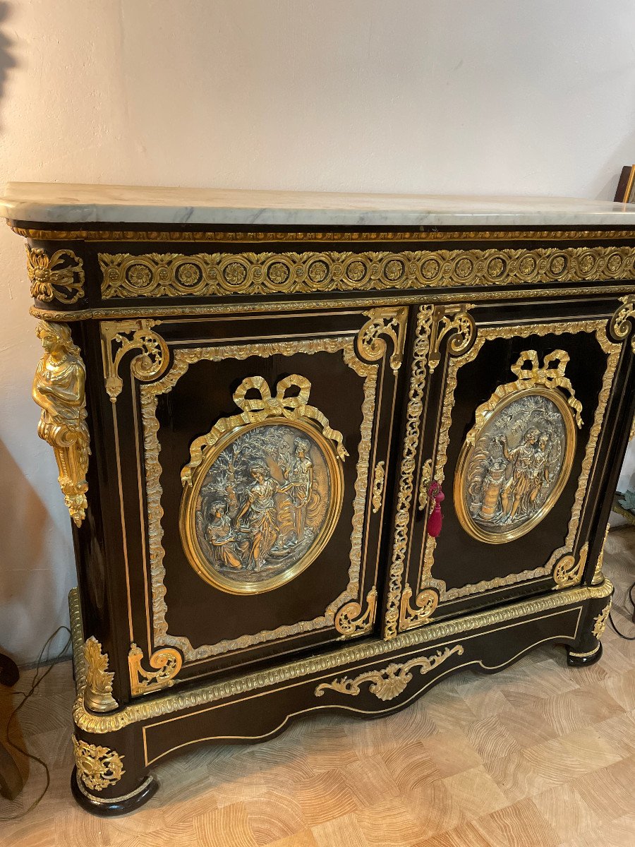 Napoleon III Support Cabinet - Auguste Delafontaine Bronze - 2 Medallion Doors-photo-1