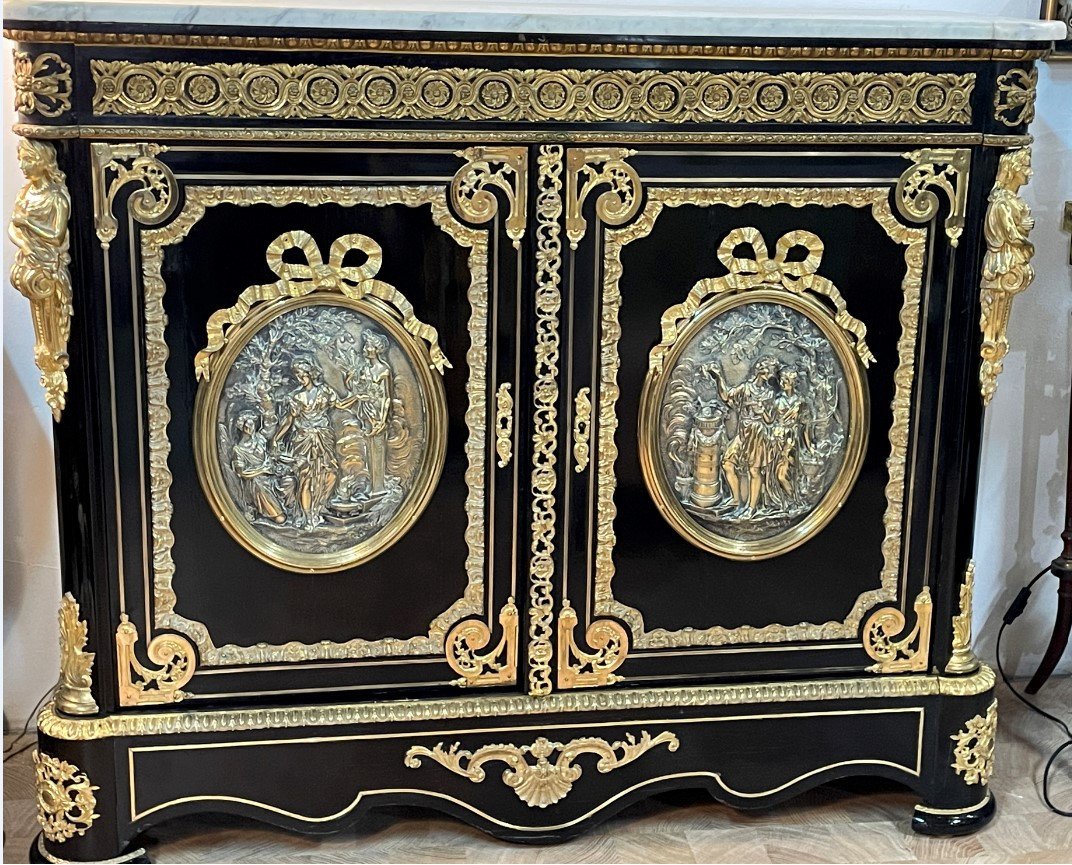 Meuble d'Appui Napoléon III - Bronze  Auguste Delafontaine - 2 Portes à Médaillon
