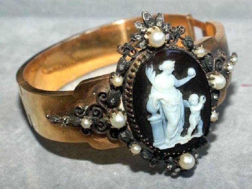 Parure de bijoux OR 18 K- Camée-3 pièces: bracelet-pendentif-bague Napoléon III-photo-3