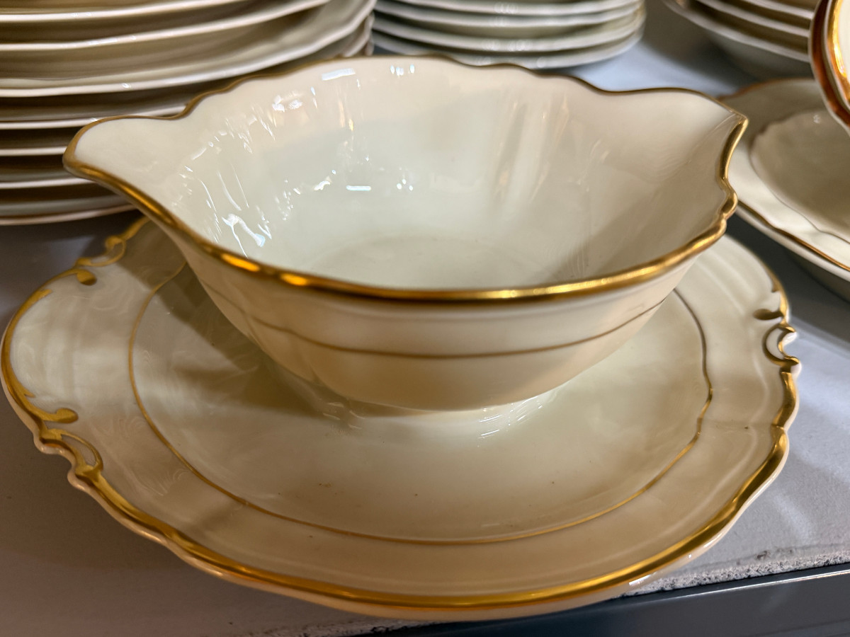 Limoges Porcelain Dinner Service L. Bernardaud Model Lxv Gold Rim - 58 Pieces-photo-1