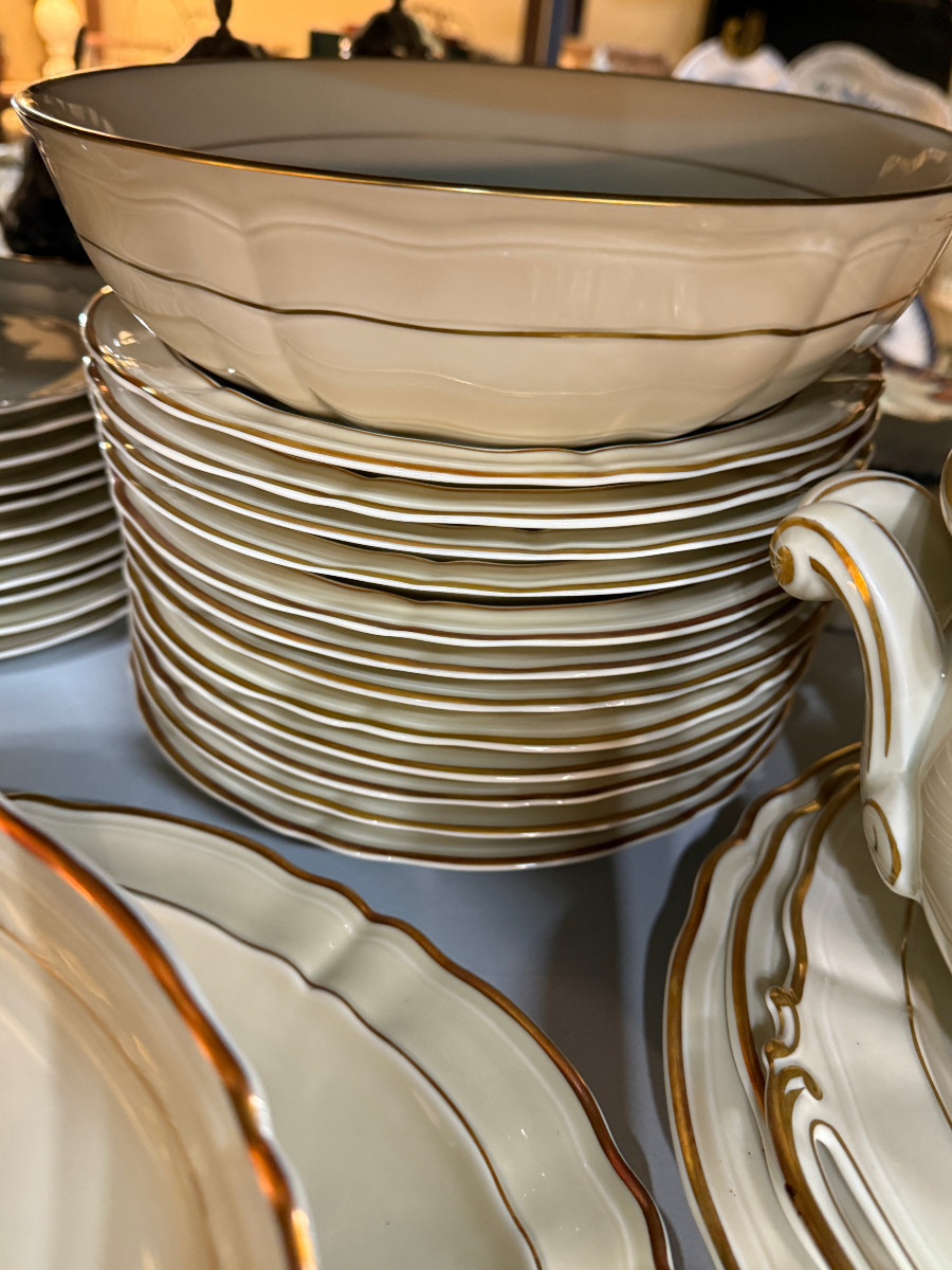 Limoges Porcelain Dinner Service L. Bernardaud Model Lxv Gold Rim - 58 Pieces-photo-3