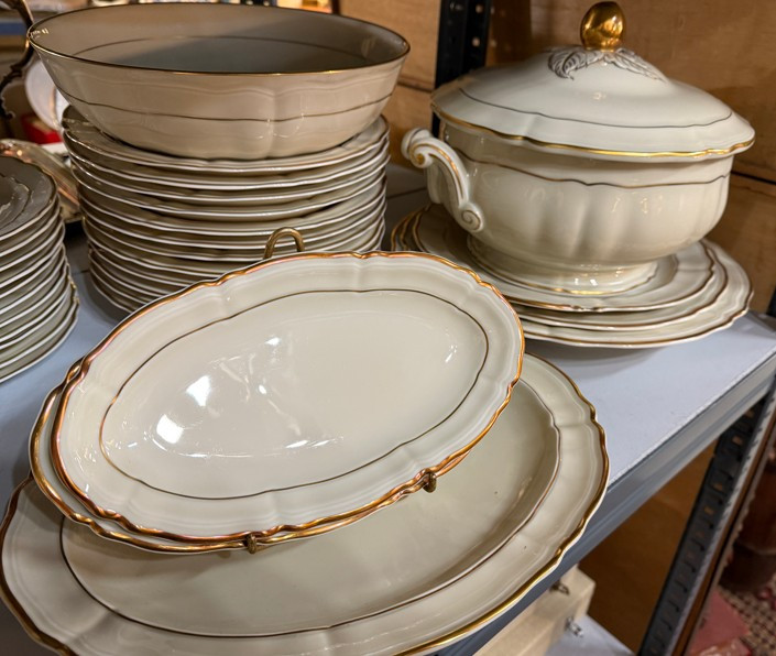 Limoges Porcelain Dinner Service L. Bernardaud Model Lxv Gold Rim - 58 Pieces