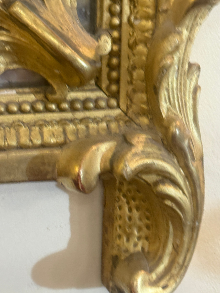 Large Gilt Mirror With A  Parclosed - 19th Century - Pediment - Good Condition-photo-2