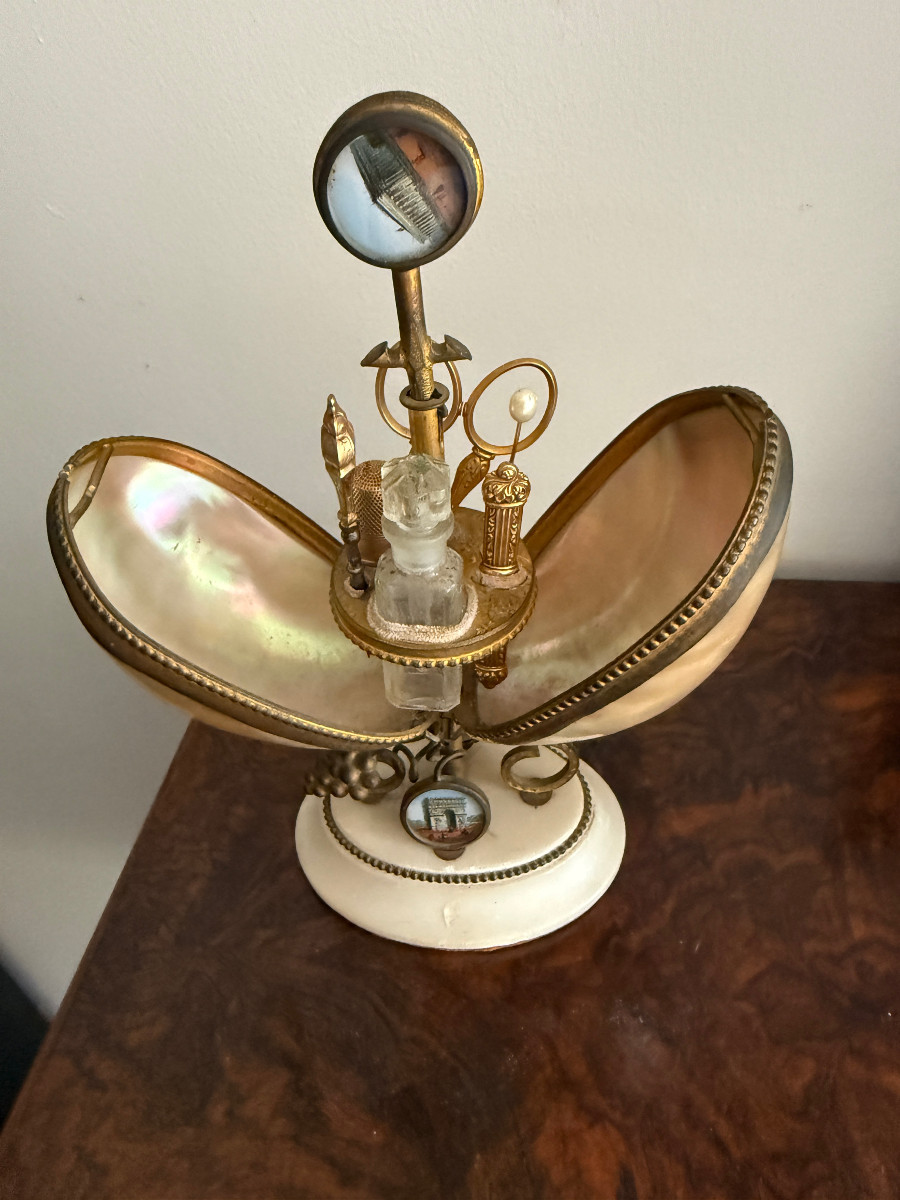 Sewing Kit-accessories Partly In Gold -egg Shape- 4 Views Of Paris-photo-1
