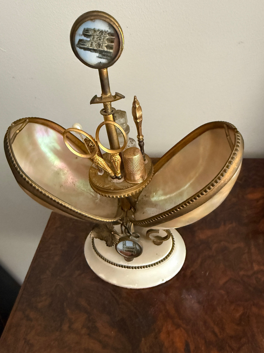 Sewing Kit-accessories Partly In Gold -egg Shape- 4 Views Of Paris