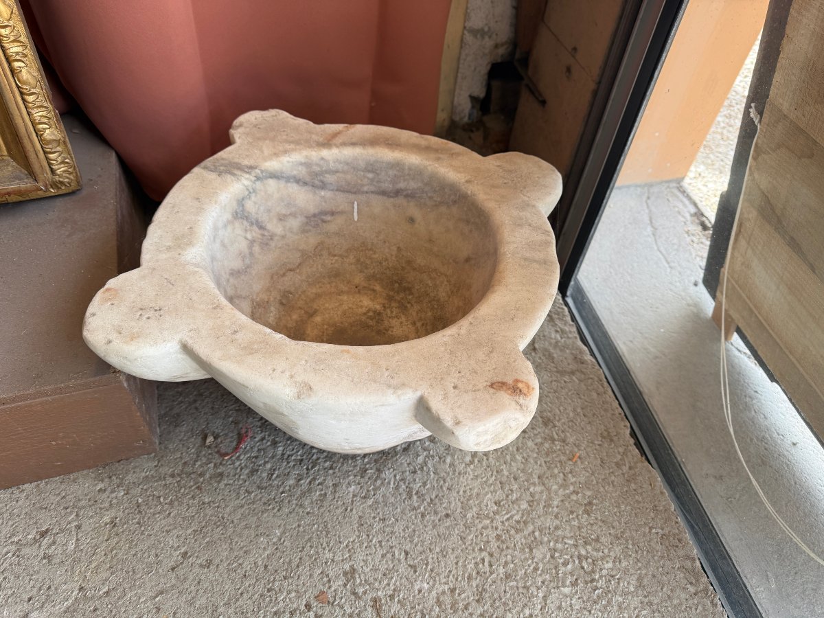 Carrara White Marble Mortar - Widest Diameter: 48 Cm,      Height: 25 Cm-photo-2