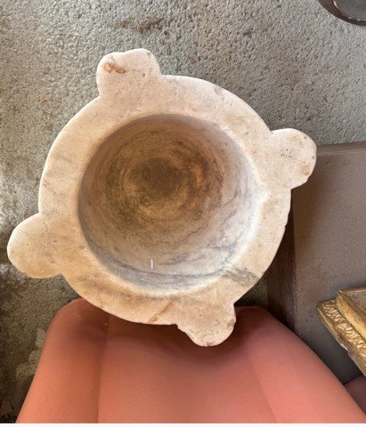 Carrara White Marble Mortar - Widest Diameter: 48 Cm,      Height: 25 Cm-photo-3