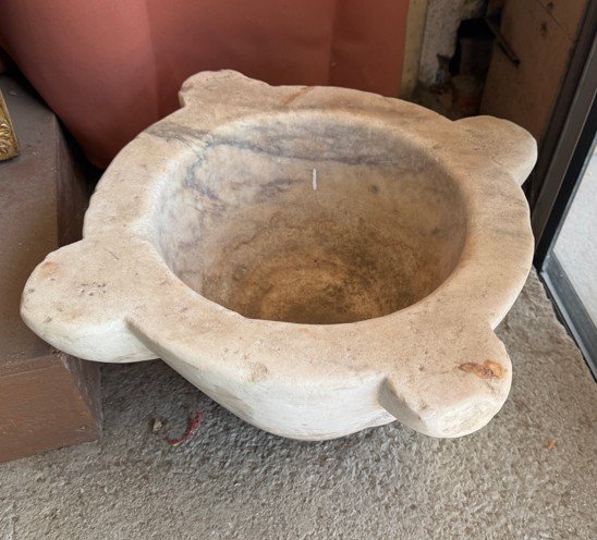 Carrara White Marble Mortar - Widest Diameter: 48 Cm,      Height: 25 Cm