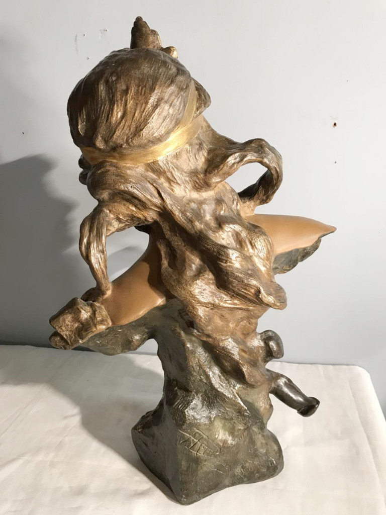 Très Grand Buste Art Nouveau (70cm) En Métal Polychrome-photo-2