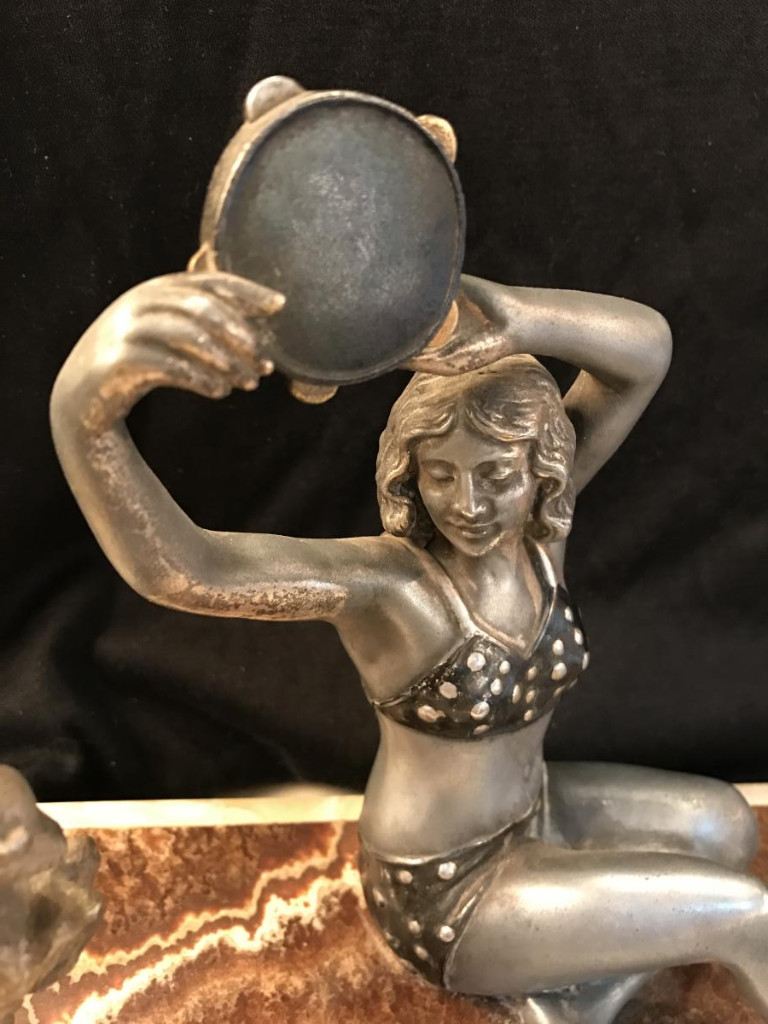 Danseuse En Régule Jouant Du Tambourin, Avec Sa Chèvre En Bronze-art Déco-photo-2