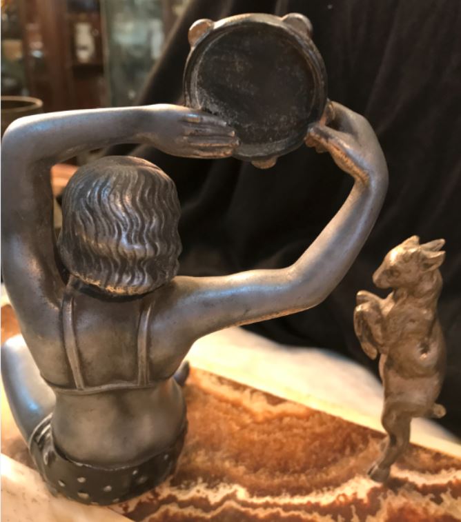 Danseuse En Régule Playing Tambourine, With Her Goat In Bronze-art Deco-photo-4