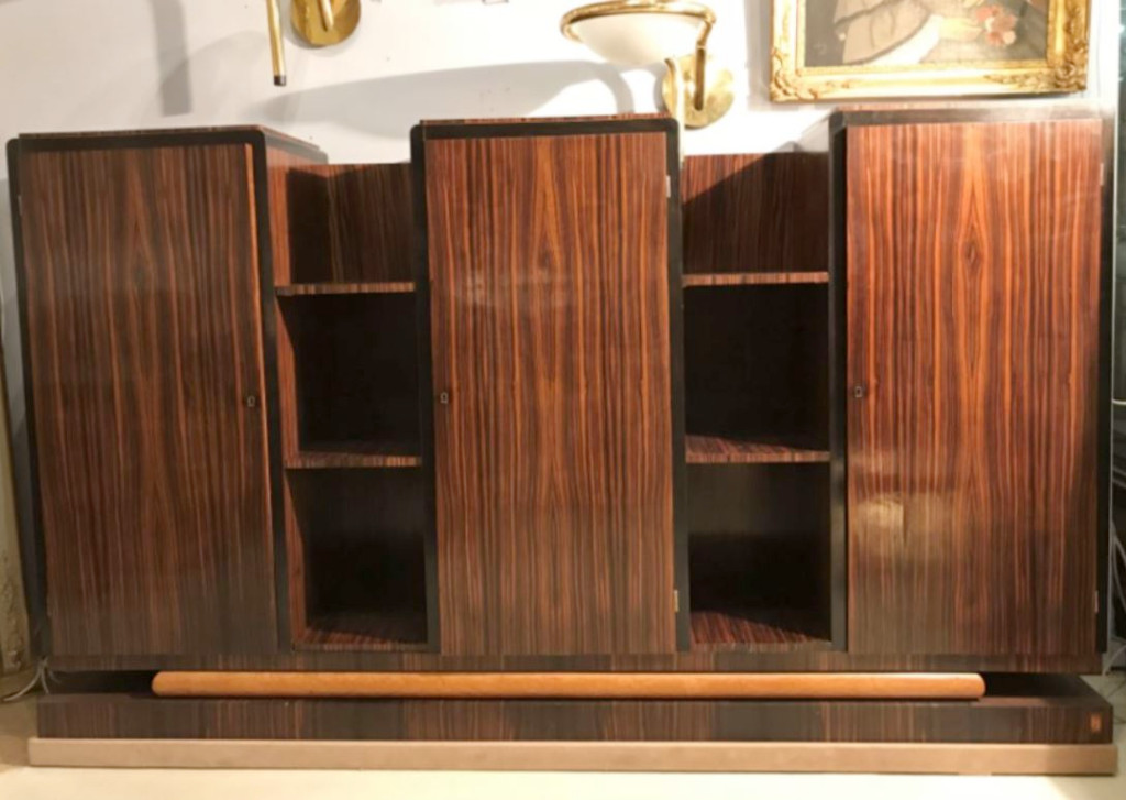 Jean Fauré : 5 pièces de salon + bibliothèque Art-déco ébène-photo-1