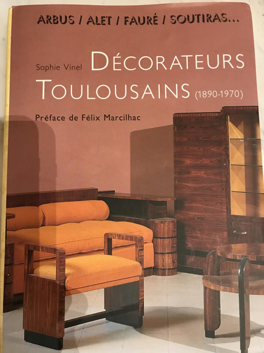 Jean Fauré : 5 pièces de salon + bibliothèque Art-déco ébène-photo-3
