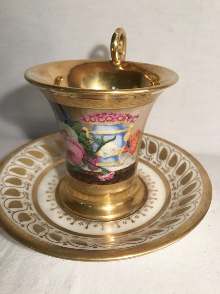 Tasse et s/tasse chocolat forme Jasmin porcelaine FEUILLET-photo-3