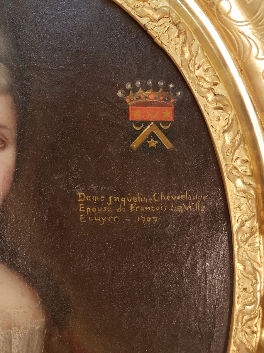 Hst Portrait De La Vicontesse De Cheverlange - XVIII° Dans Cadre Bois Doré  XVIII°-photo-3