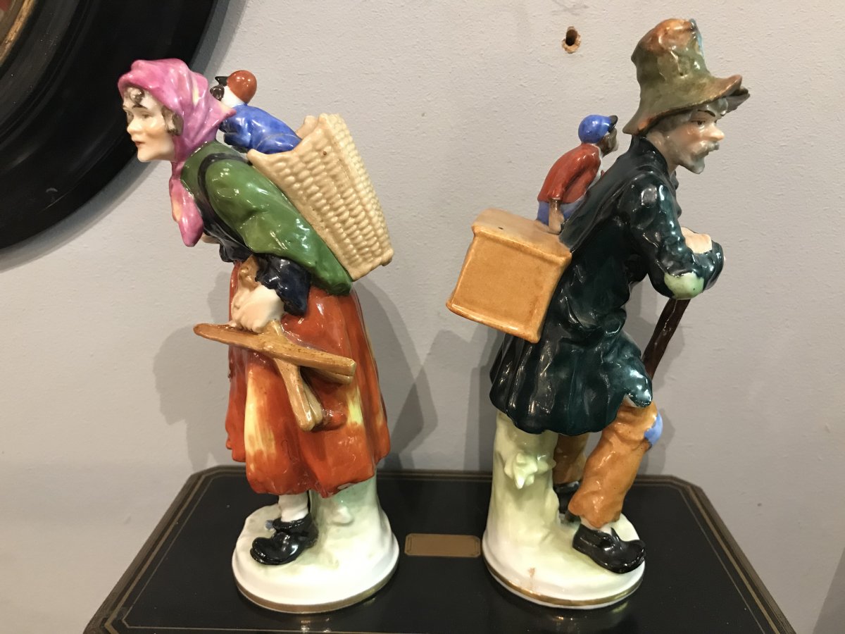 Couple Vagabonds Et Animaux En Porcelaine Polychrome - Dresde  Saxe-photo-3