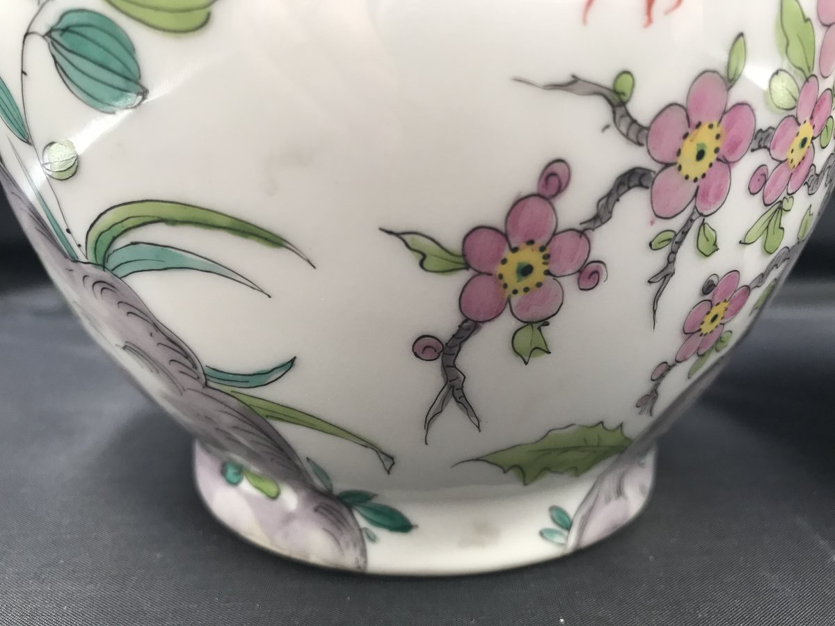 2 vases porcelaine signés  Limoges  M B   - Hauteur 41 cm - "Oiseaux du paradis"-photo-1