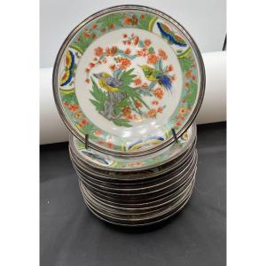 Service Dessert 12 Assiettes  Porcelaine Limoges - Cerclage Argent Massif Tétard Frères