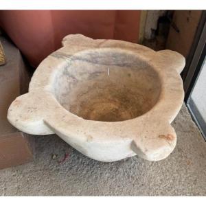 Carrara White Marble Mortar - Widest Diameter: 48 Cm,      Height: 25 Cm