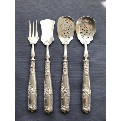 Silverware: 4 Pieces Out Of Work Or Mignardises Silver Orf. Ravinet-denfert