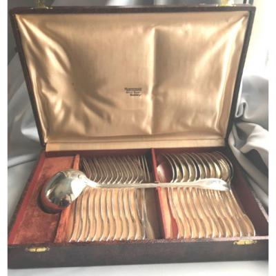 Coffret Ménagère Argent Massif 25 Pièces -M.O : Louis Coignet 