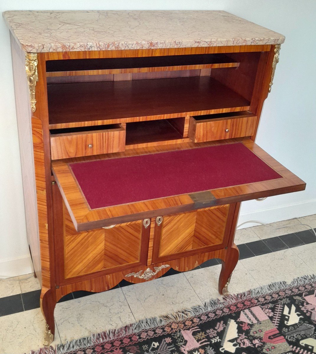 Secretary Marquetry Louis XV Style XX Period.-photo-3