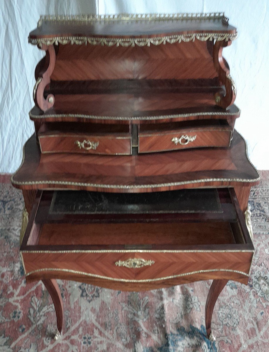 Bureau De Dame à Gradins De Style Louis XV, d'époque 19ème. -photo-1