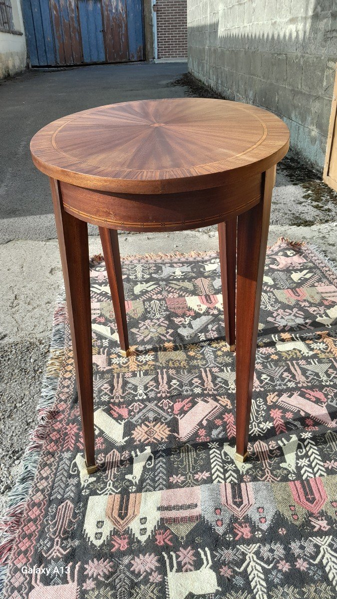 Petite table de salon en marqueterie de style Louis XVI, d'époque Fin 19ème. -photo-4
