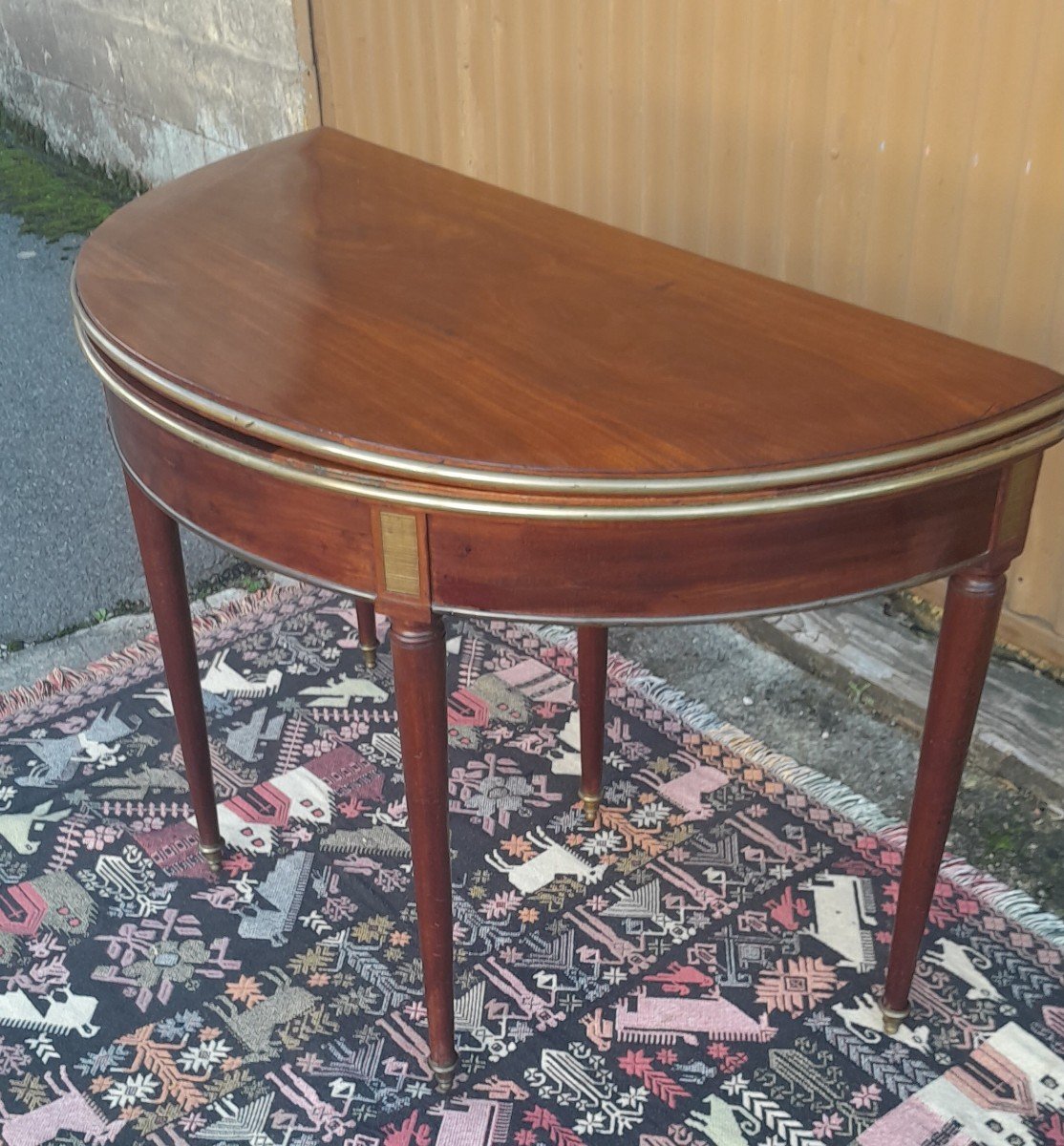 Table à jeux demi lune en Acajou de style Louis XVI, d'époque 19ème. -photo-4