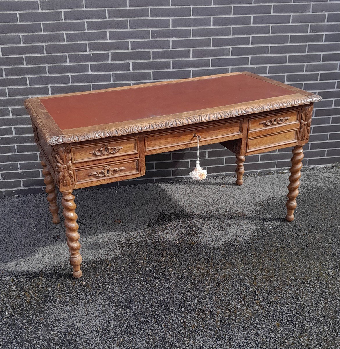 Louis XIII Style Oak Flat Desk, 19th Century. -photo-4