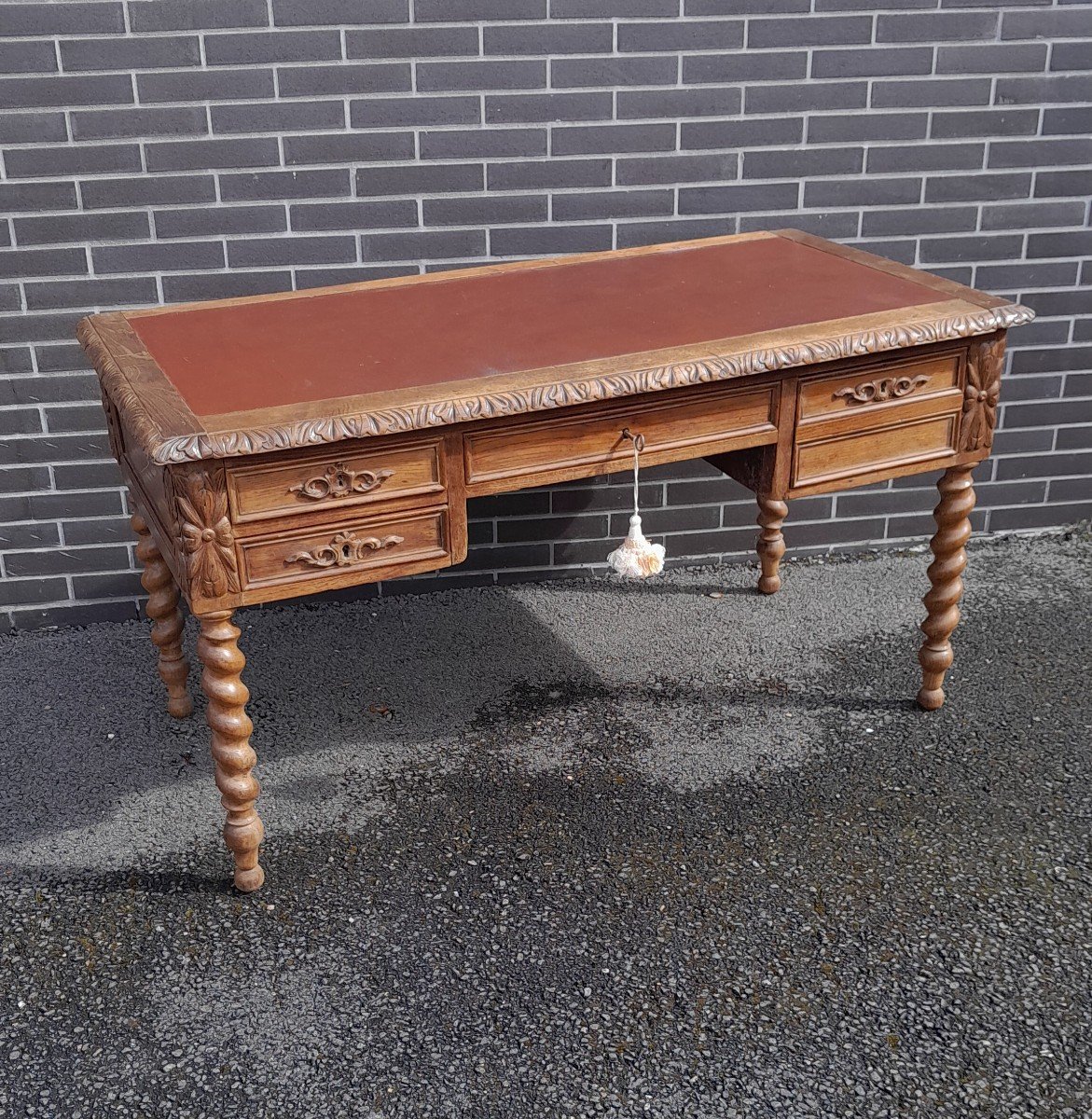 Louis XIII Style Oak Flat Desk, 19th Century. 