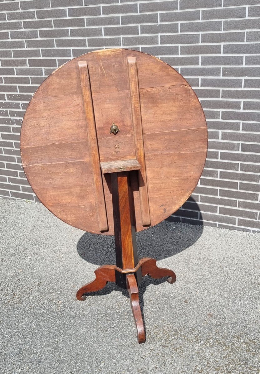 Tripod Tilting Pedestal Table In Walnut And Marquetry, Charles X Period, 19th -photo-3