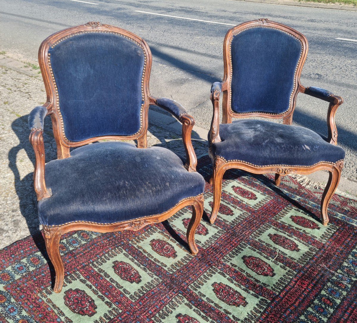 Pair Of Cabriolets In Natural Wood, Louis XV Period, 18th -photo-2