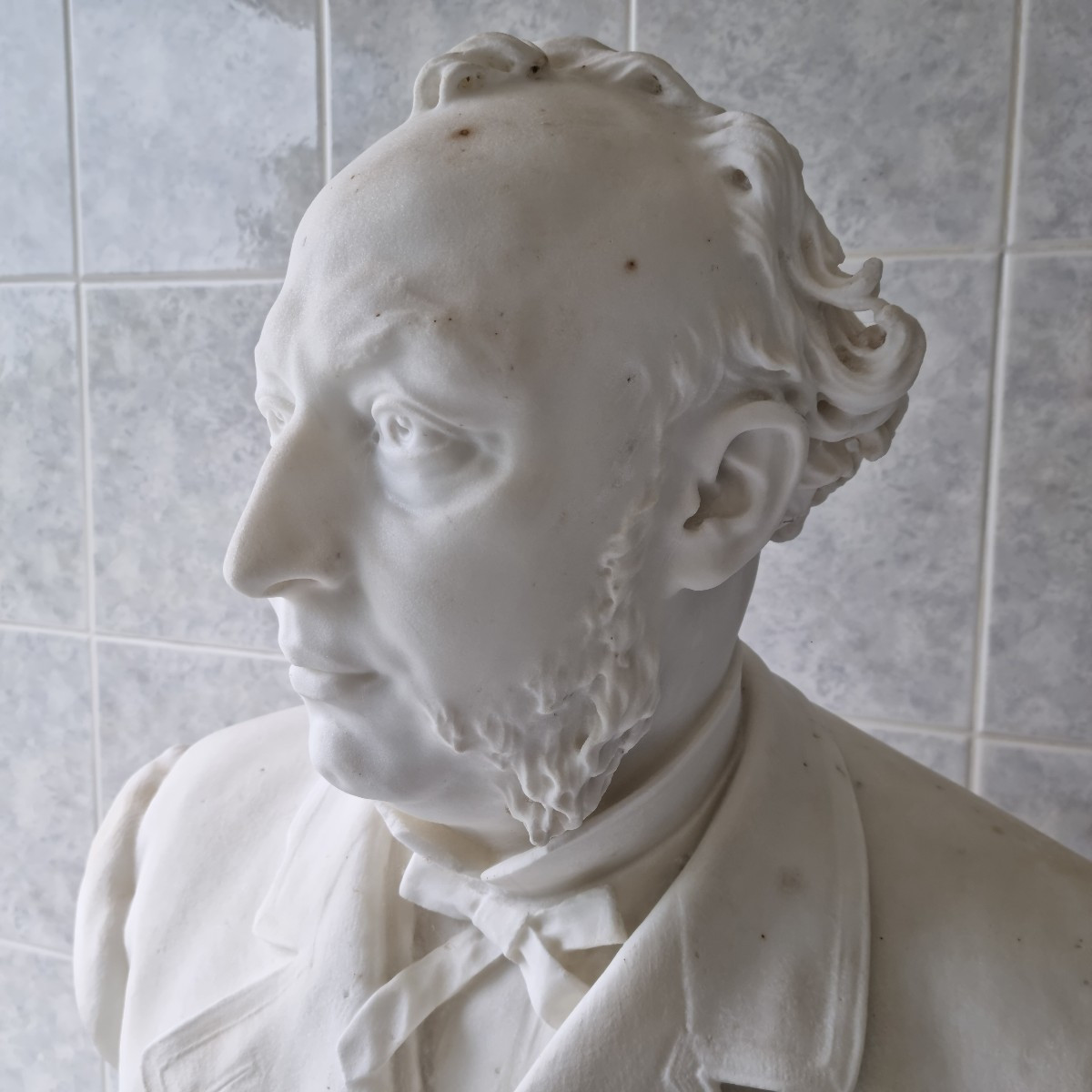 White Marble Bust Of Léon Mignon, Representing Alfred Chauchard -photo-2