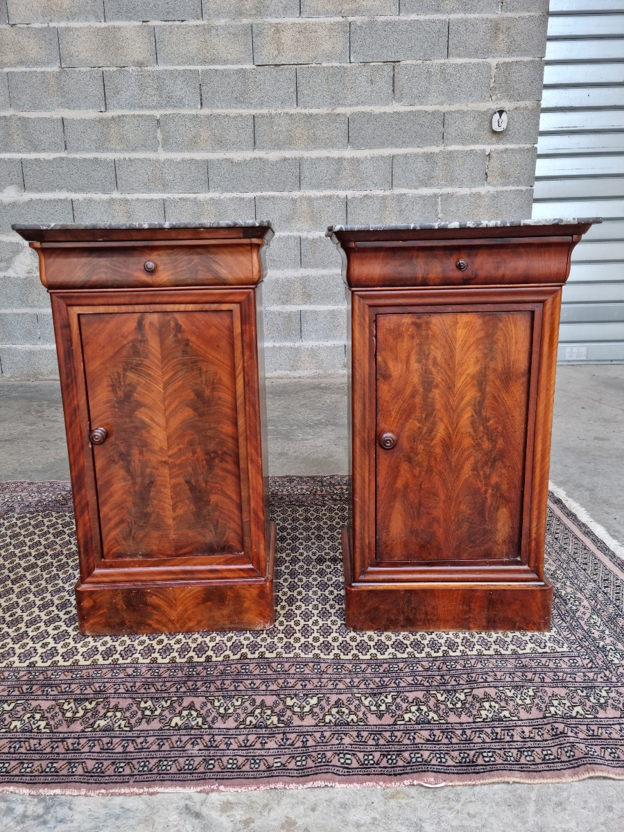 Pair Of Mahogany Bedside Tables, Louis Philippe, 19th Century. 