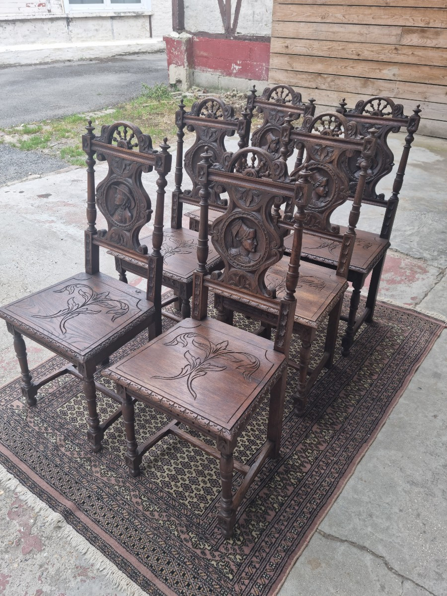 Six chaises en chêne, de style Breton, d'époque  XIXème -photo-1