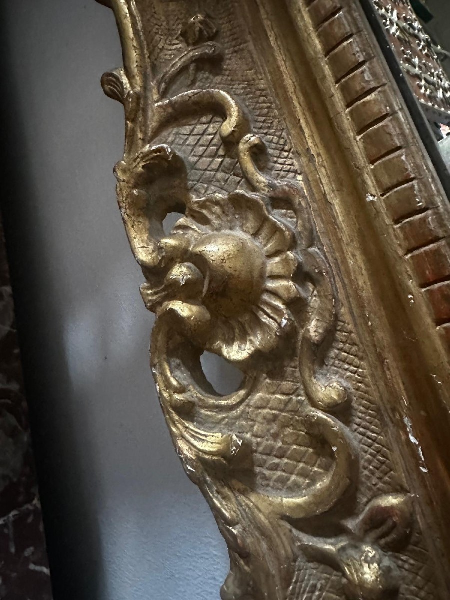 Carved, Openwork, And Gilded Wooden Mirror. 18th Century Regency Period. -photo-3