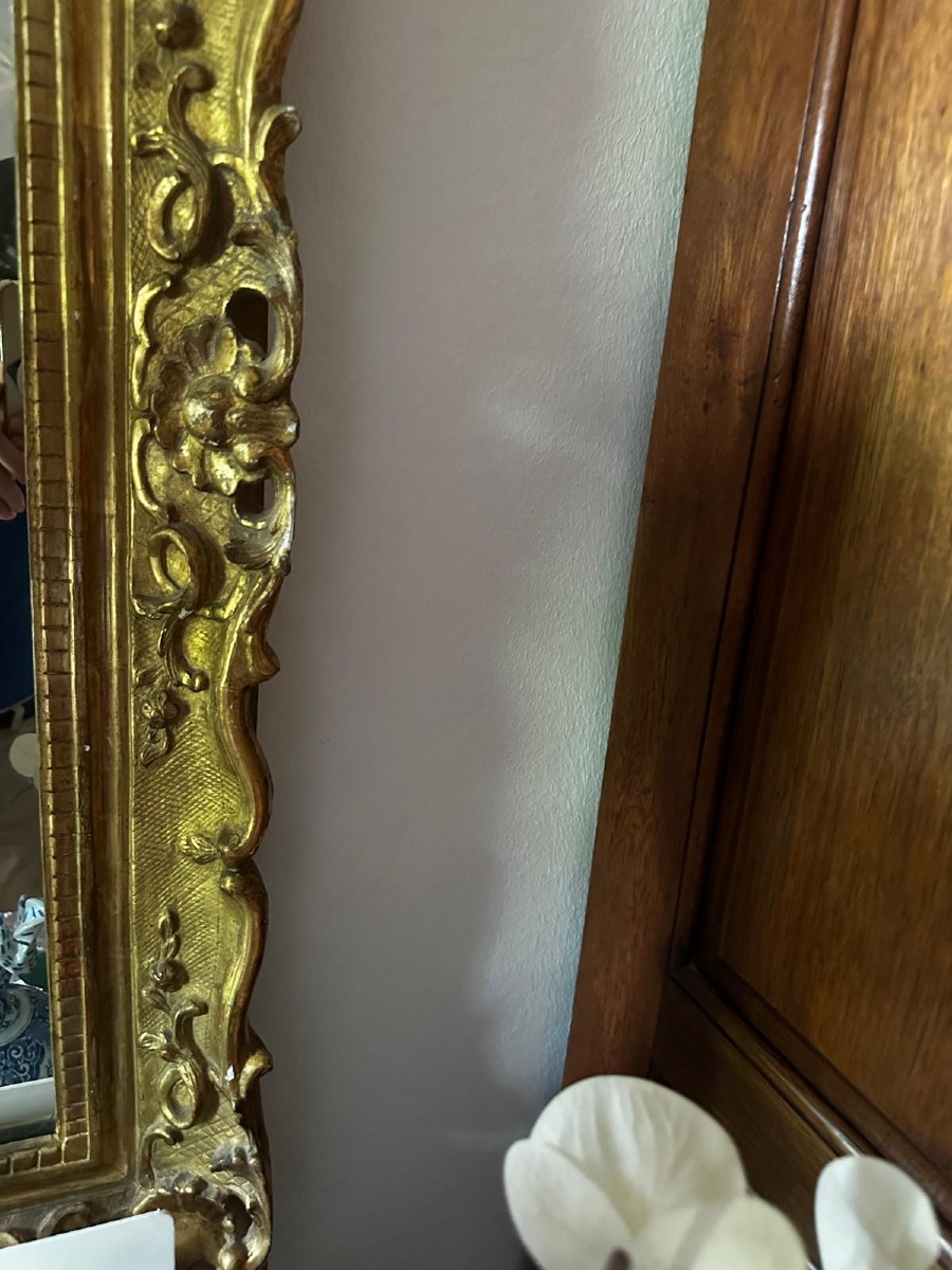 Carved, Openwork, And Gilded Wooden Mirror. 18th Century Regency Period. -photo-4