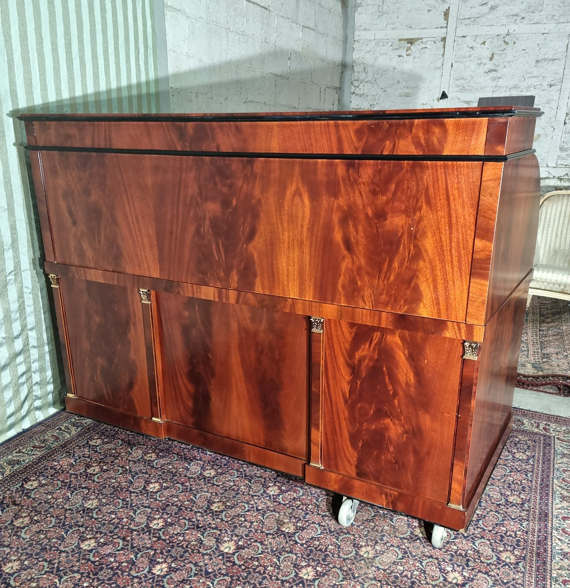 Bureau à cylindre en acajou. De milieu, style Empire d'époque XXème-photo-3