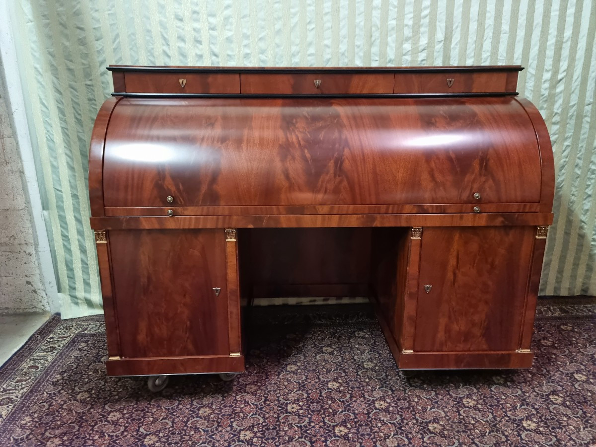 Bureau à cylindre en acajou. De milieu, style Empire d'époque XXème-photo-4