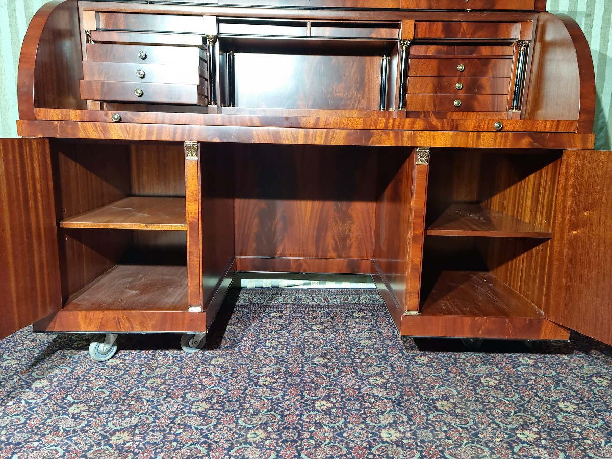 Bureau à cylindre en acajou. De milieu, style Empire d'époque XXème-photo-1