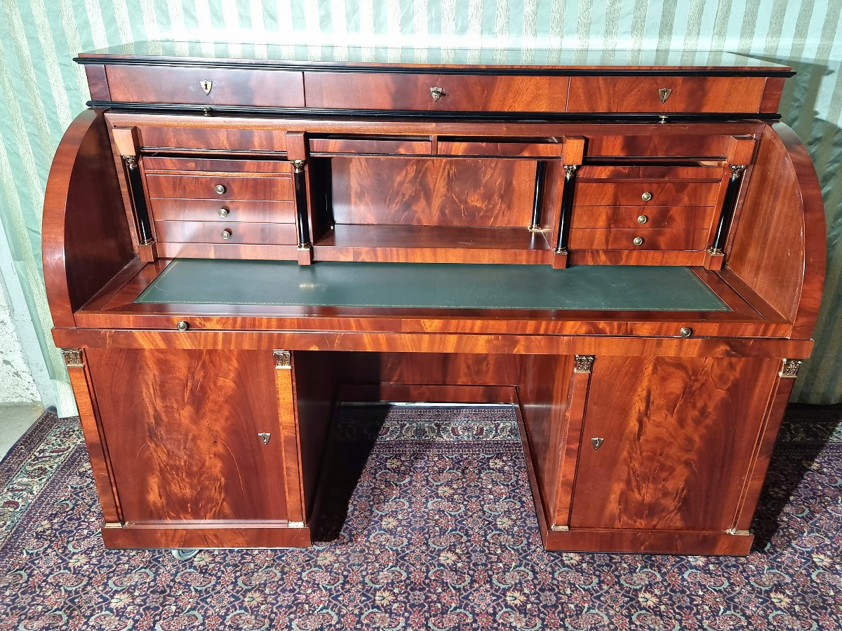 Bureau à cylindre en acajou. De milieu, style Empire d'époque XXème-photo-2