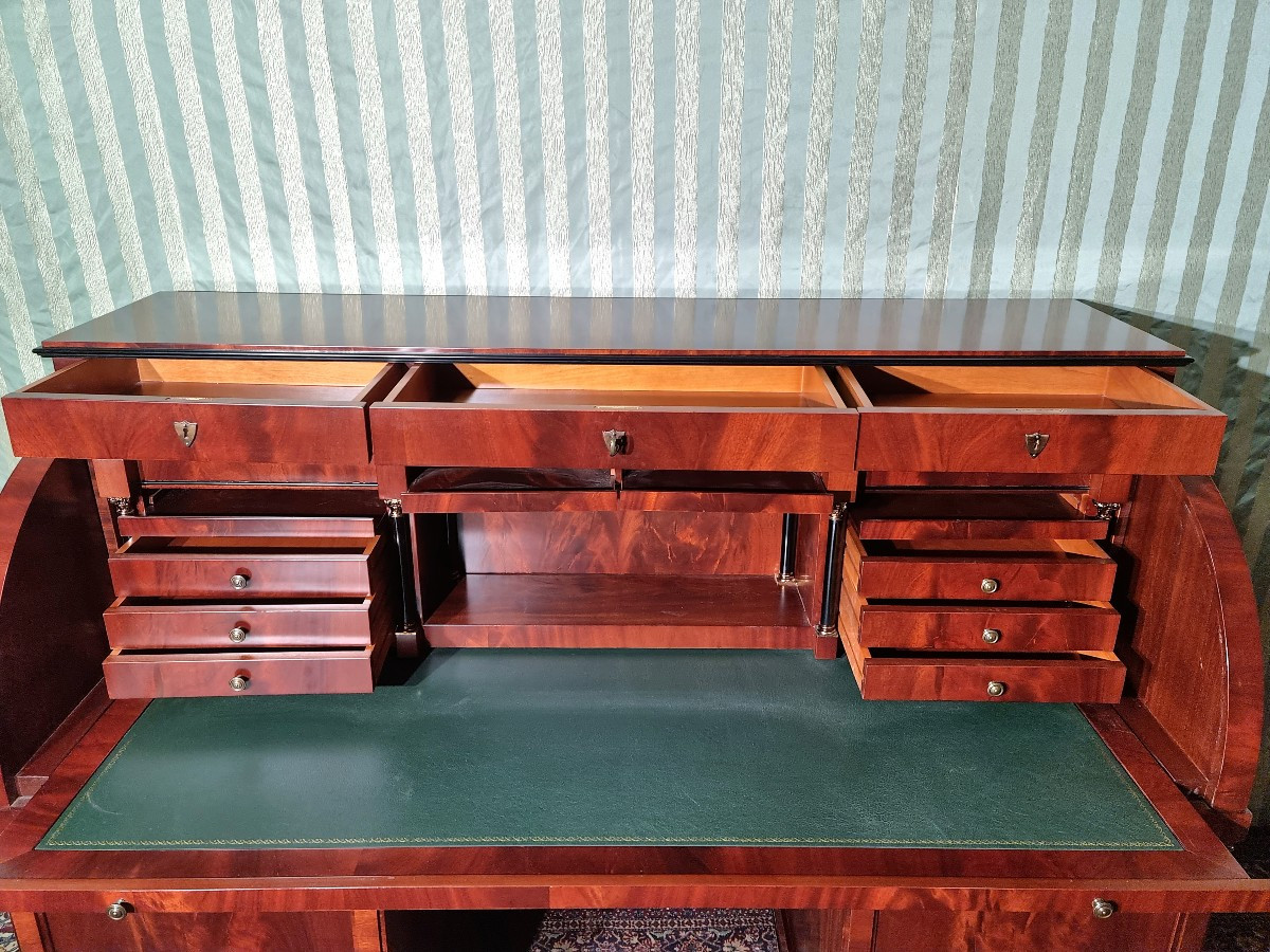 Bureau à cylindre en acajou. De milieu, style Empire d'époque XXème-photo-3