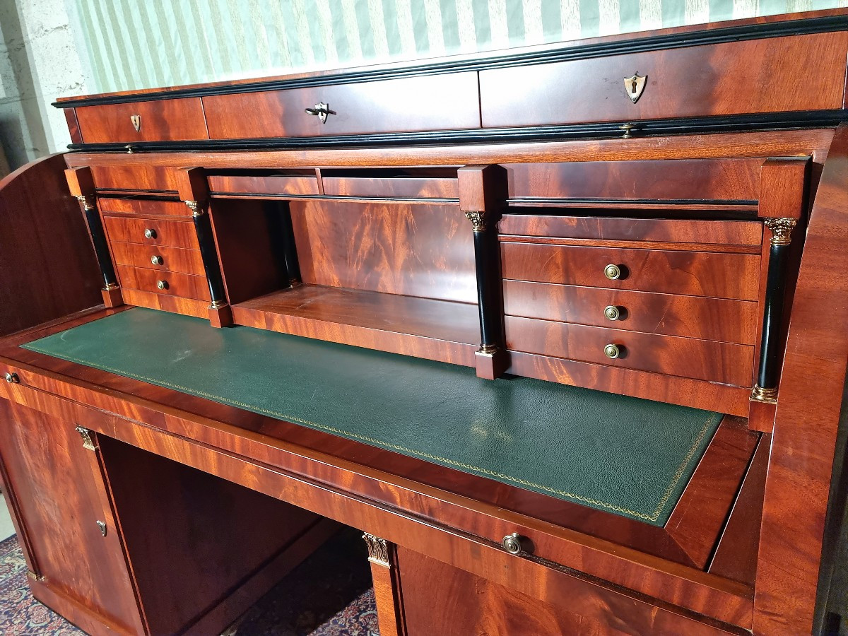 Bureau à cylindre en acajou. De milieu, style Empire d'époque XXème-photo-4