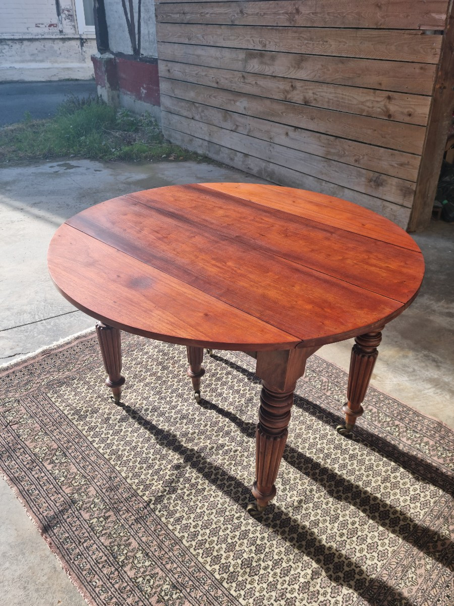 Round Mahogany Table, Extendable, Six Legs, Louis Philippe, 19th Century -photo-2
